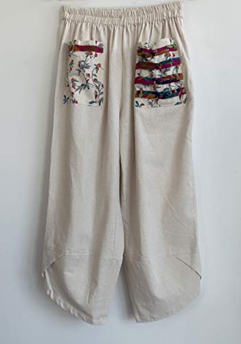 Minibee Women's Baggy Linen Wide Leg Trousers Casual Patchwark Elastic Waist Harem Pants Linen M - Image 3