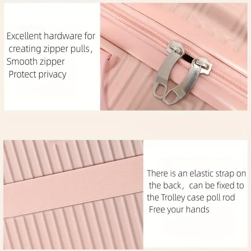 SUNBEET Portable Hard Shell Cosmetic Travel Case, Small Travel Hand Luggage with Elastic Band, Mini ABS Carrying Makeup Case Suitcase (B-Skin) - Image 3