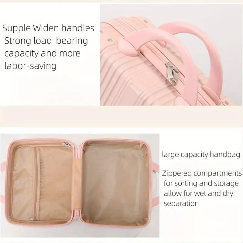 SUNBEET Portable Hard Shell Cosmetic Travel Case, Small Travel Hand Luggage with Elastic Band, Mini ABS Carrying Makeup Case Suitcase (B-Skin) - Image 5