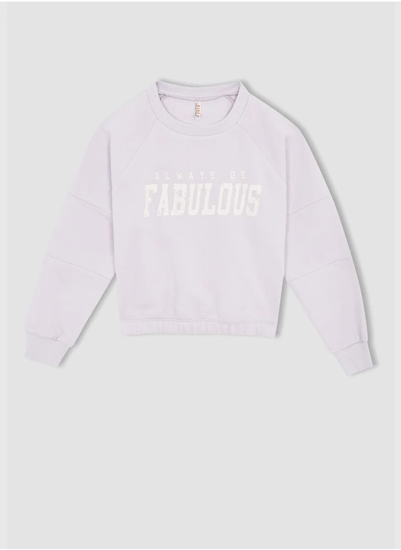 DeFacto Crew Neck Long Sleeve Crop Sweatshirt