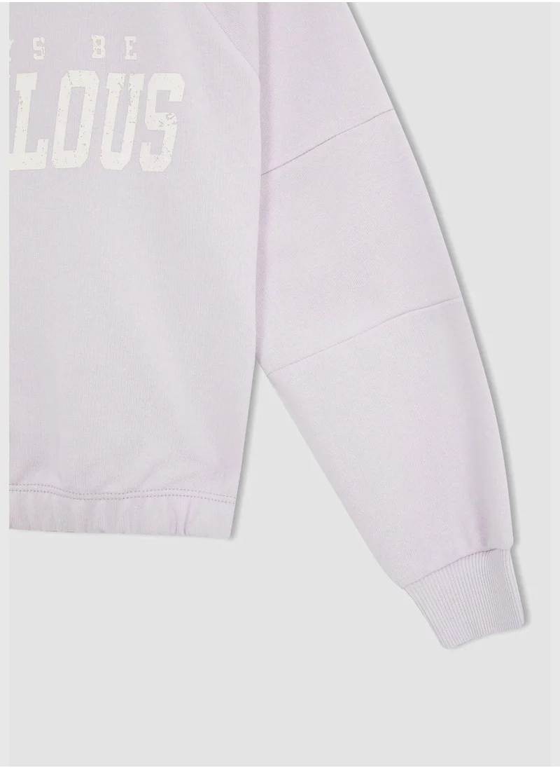 DeFacto Crew Neck Long Sleeve Crop Sweatshirt