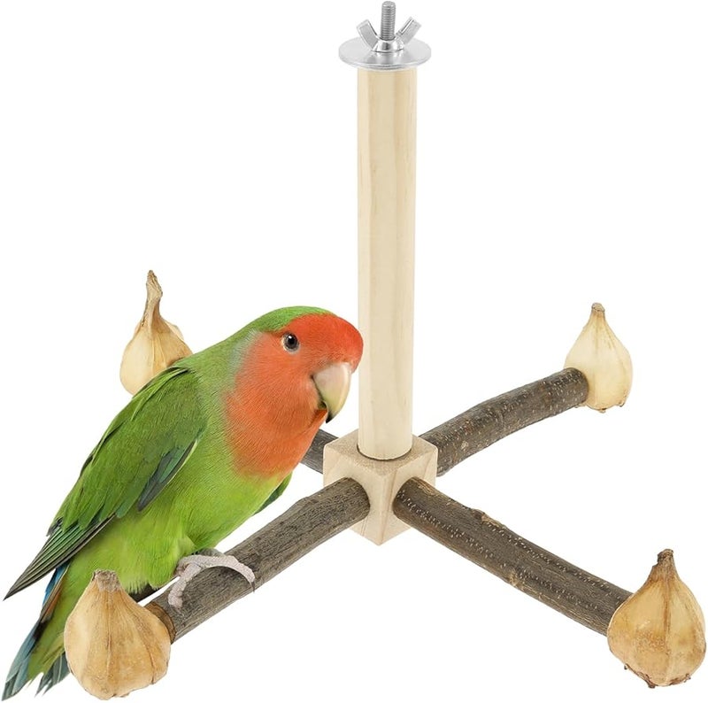 Rotating Parrot Perch Toy 360 Degrees Chewable Pineapple Style Wood Stand for Small Medium Birds - Image 1