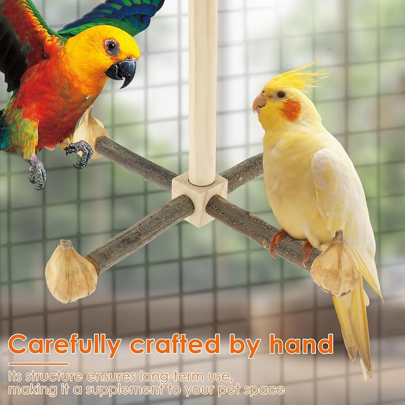 Rotating Parrot Perch Toy 360 Degrees Chewable Pineapple Style Wood Stand for Small Medium Birds - Image 4