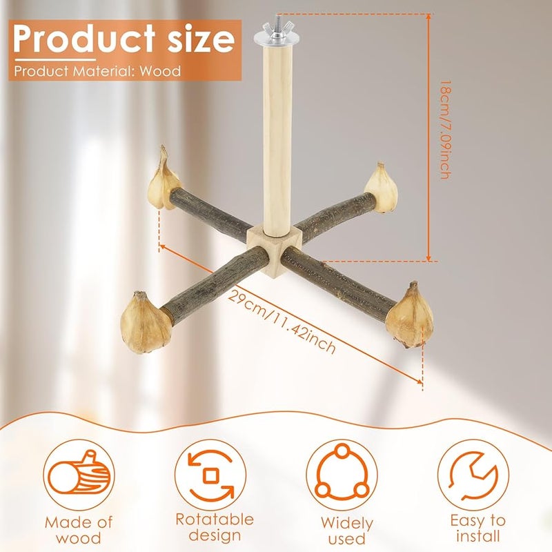 Rotating Parrot Perch Toy 360 Degrees Chewable Pineapple Style Wood Stand for Small Medium Birds - Image 3