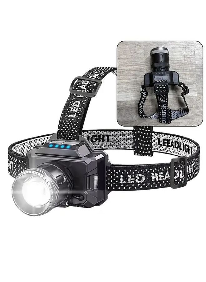 Zoomable Rechargeable LED Headlamp USB Hands Free Torch For Fishing Camping - Image 1