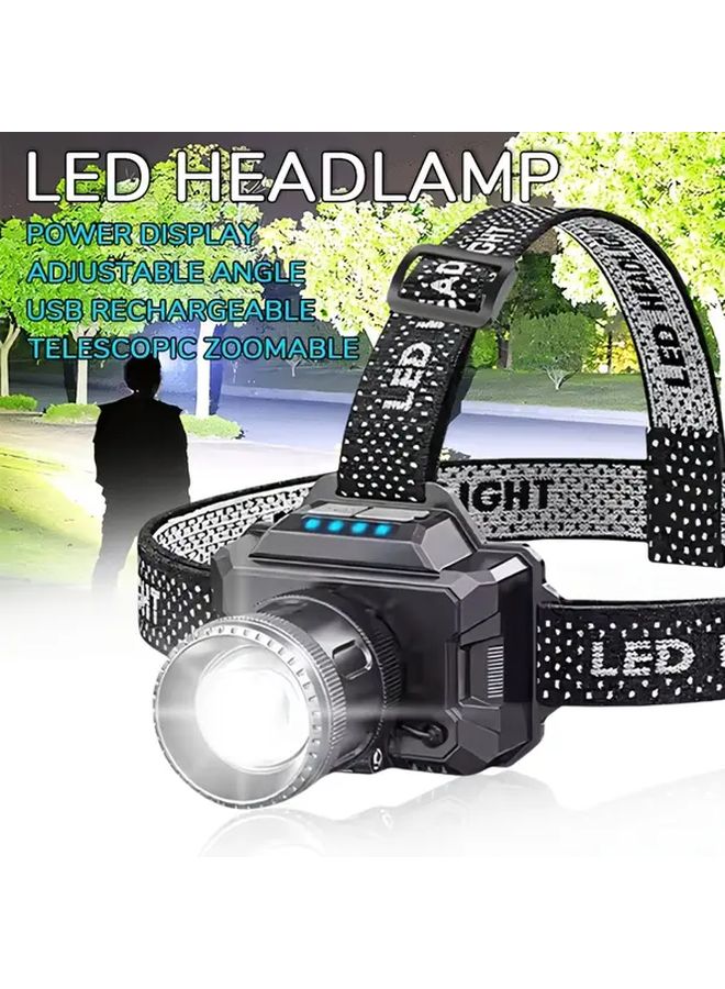 Zoomable Rechargeable LED Headlamp USB Hands Free Torch For Fishing Camping - Image 2