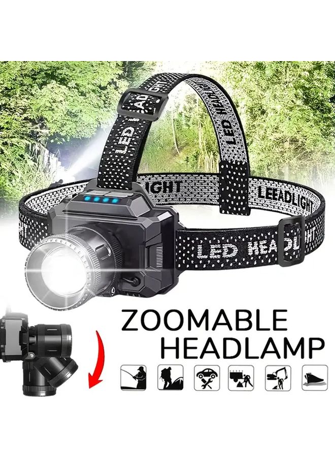 Zoomable Rechargeable LED Headlamp USB Hands Free Torch For Fishing Camping - Image 3