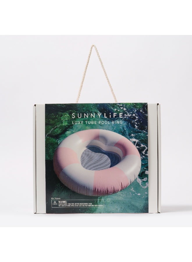 SUNNY LIFE Tube Pool Ring for Kids – Summer Swim Float, Stylish Inflatable for Pool, Beach & Vacations – Luxe Pink Stripe Stole My Heart, Swimming Accessories for Girls & Boys - Image 1