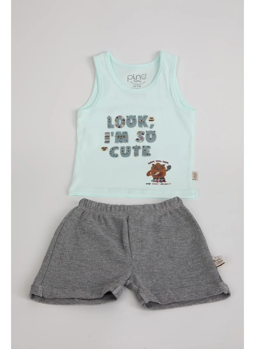 بينو بيبي Look Printed Shorts Suit Gray 3495