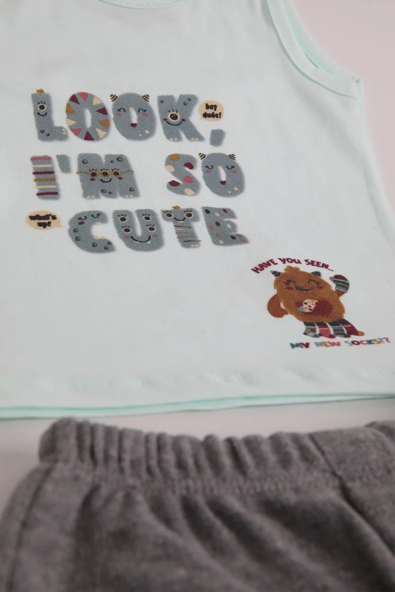 Pino Baby Look Printed Shorts Suit Gray 3495
