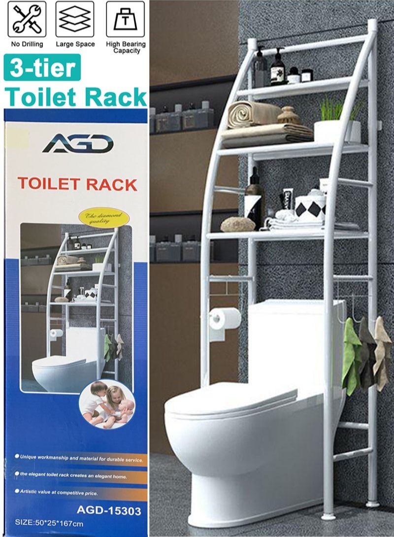 AGD 3-Tier Metal Shelf Over the Toilet Space Saving Bathroom Cabinet Bathroom Shelf White - Image 4