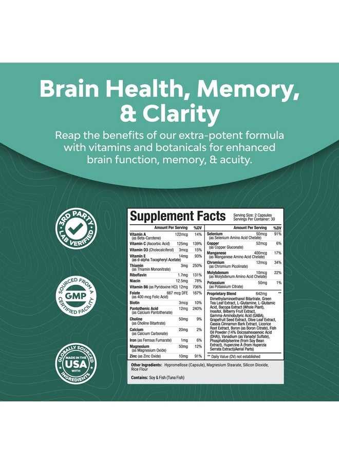 Natures Craft - Advanced Brain Supplement For Memory And Focus Nootropics Brain Support Supplement With Memory And Focus Vitamins For Adults Of All Ages Memory Supplement For Brain Fog Clarity Energy And Recall - Image 1
