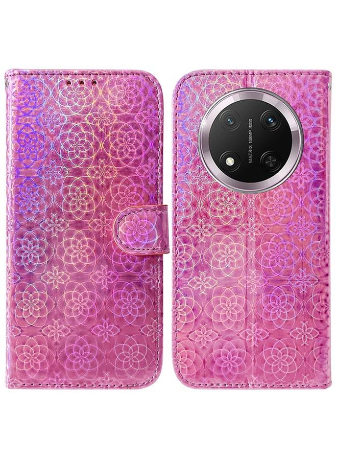 حافظة جلدية ملونة بمشبك مغناطيسي لهاتف Honor X9c (وردي)