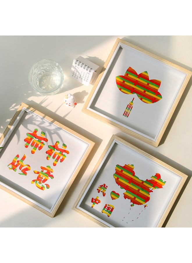 null - Year's Bamboo Painting Spring Festival Handmade Diy Materials National Tide Cultural Creation Table Parent-Child Warm-up Year Of The Snake Group Building Activities-Color:Bamboo Painting-ju-brown Photo Frame (Photo Frame Bamboo Material Package) - Image 1