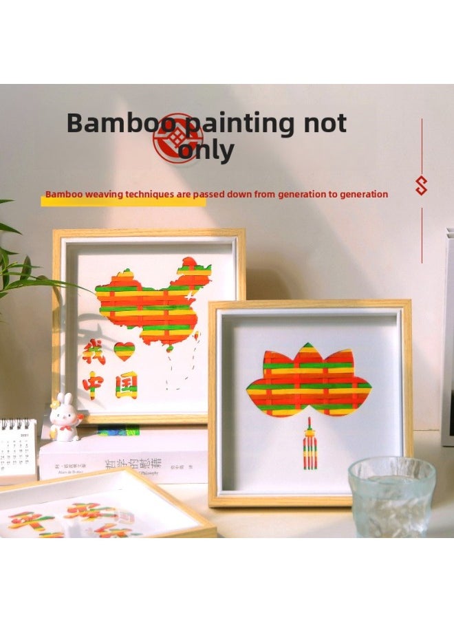 null - Year's Bamboo Painting Spring Festival Handmade Diy Materials National Tide Cultural Creation Table Parent-Child Warm-up Year Of The Snake Group Building Activities-Color:Bamboo Painting-ju-brown Photo Frame (Photo Frame Bamboo Material Package) - Image 1