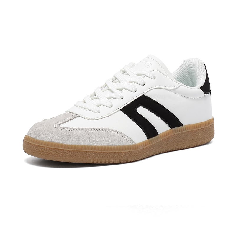 OFG Women's Retro Gum Sole Fashion Sneakers-Lace Detail Casual Retro Walking Shoes-Gum Sole Casual Tennis-Anti Slip Trainersï¼ˆBlack/White,6ï¼‰ - Image 1