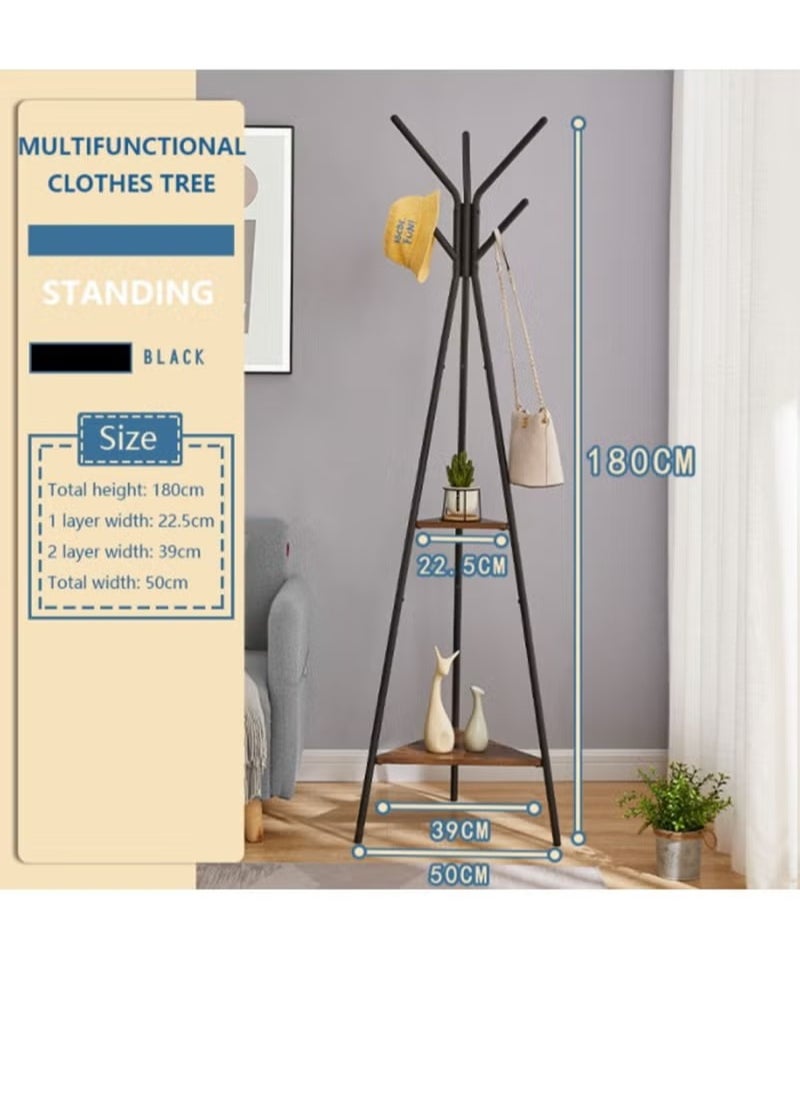 Rock Pow - Coat Rack Freestanding,Three-pronged Coat Rack Clothes Bag Hanger for Bedroom Living Room  , Hall Tree with 2 Shelves, for Clothes, Hat, Bag, Industrial Style, Rustic Brown and Black - Image 1