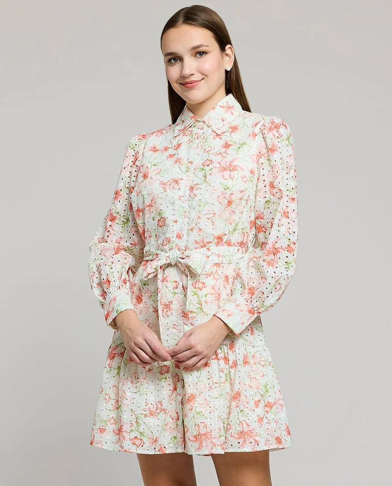 أر أند بي Floral Print Shirt Dress with Long Sleeves