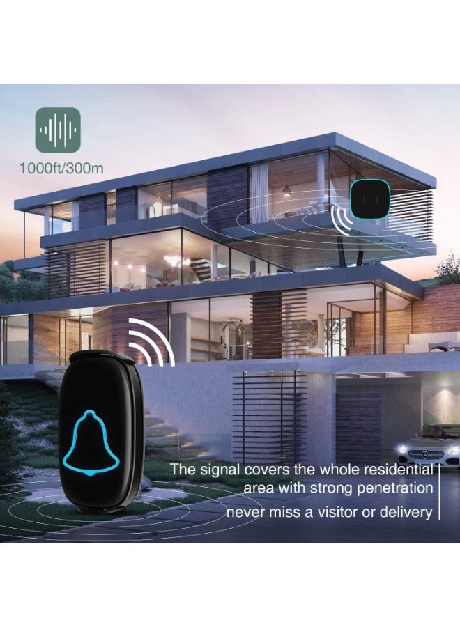 Bukela Wireless Doorbell Waterproof Door Bell with 38 Melodies and Led Flash 1000-Foot Range 4 Level Volume 2 Remote Buttons & 1 Receiver (Black) - Image 3