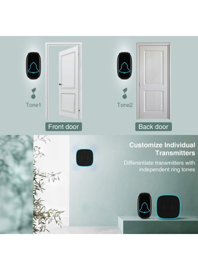 Bukela Wireless Doorbell Waterproof Door Bell with 38 Melodies and Led Flash 1000-Foot Range 4 Level Volume 2 Remote Buttons & 1 Receiver (Black) - Image 2