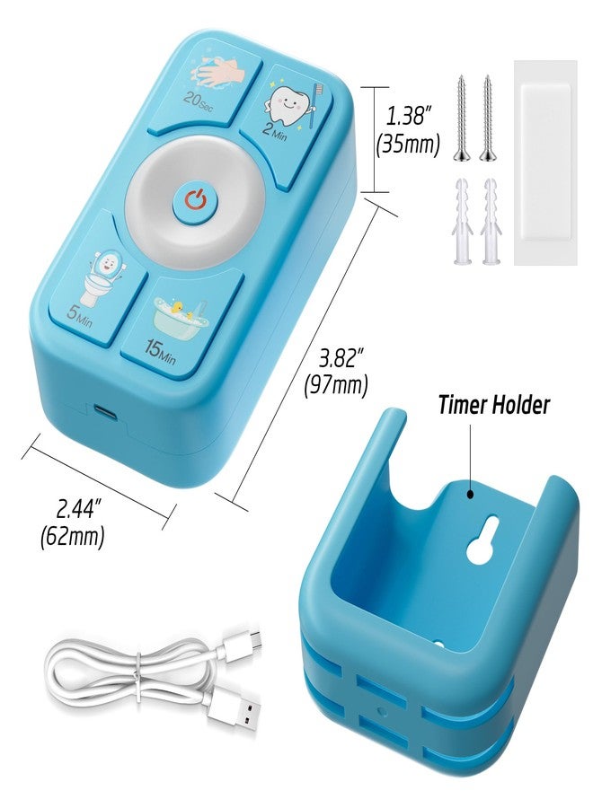 Sunnyload Timer for Kids Brushing: 2 Minutes Teeth Brush 20 Seconds Hand Washing 5 Min Toilet 15 Min Shower, Time Management Tool for Children - Blue Gifts for Kids - Image 5