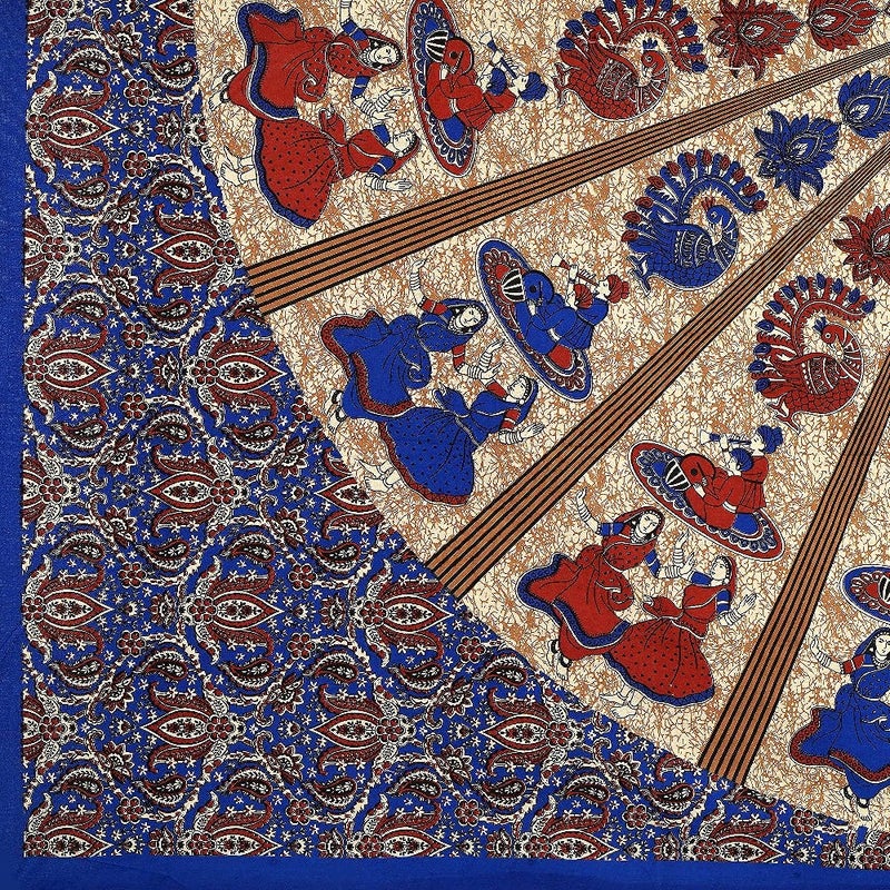 Meejoya 100 Cotton Rajasthani Jaipuri Traditional King Size Double Bed Bedsheet with 2 Pillow Covers Blue Jaipuri Bedsheet09 - Image 2