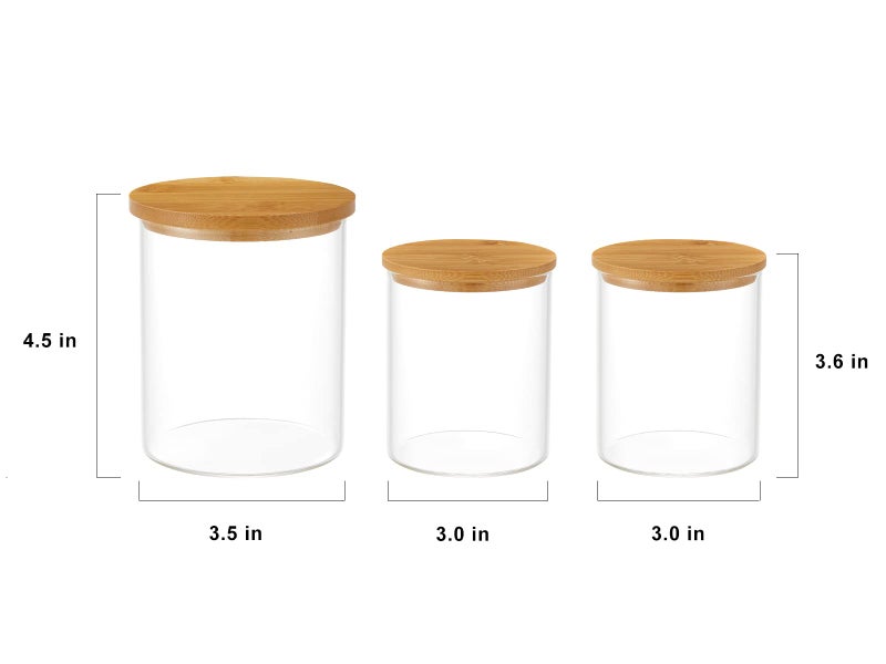 INIUNIK 3 Pack Glass Qtip Holder Dispenser, 20 oz and 11 oz Clear Glass Apothecary Jars, Bathroom Vanity Canisters Organizer Jars for Cotton Swabs, Balls, Rounds, Pads, Floss, Bath Salts - Image 5