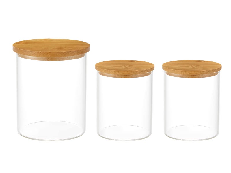INIUNIK 3 Pack Glass Qtip Holder Dispenser, 20 oz and 11 oz Clear Glass Apothecary Jars, Bathroom Vanity Canisters Organizer Jars for Cotton Swabs, Balls, Rounds, Pads, Floss, Bath Salts - Image 2