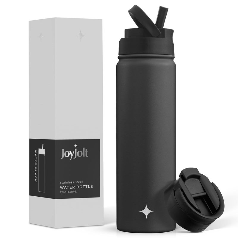 JoyJolt JoyJolt Triple Insulated Water Bottle with Straw Lid AND Flip Lid! 22oz Water Bottle, 12 Hour Hot/Cold Vacuum Insulated Stainless Steel Water Bottle. BPA-Free Leakproof Water Bottles - Thermos Bottle  - Image 1
