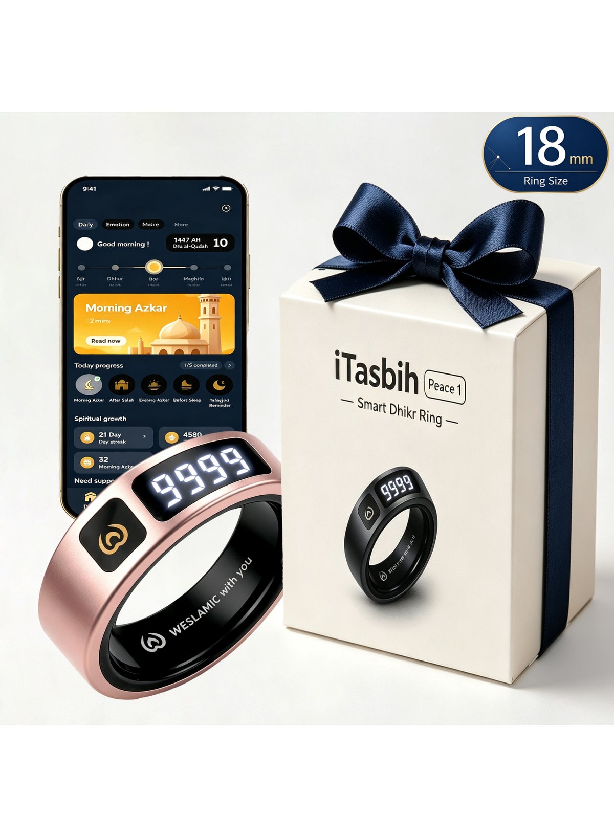 Ring Reminders WESLAMIC Smart Zikr Ring,Electronic Tasbeeh Counter with Prayer ...