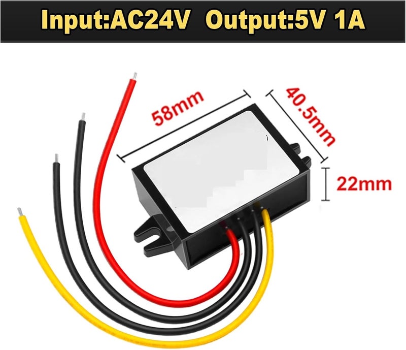 وحدة تحويل من AC24V إلى DC5V، منظم جهد هبوطي، مزود بقدرة تتراوح بين 1A و3A و5A، وحدة تحويل طاقة مع ترانسفورمر (مصنوعة من البلاستيك ABS، سعة 1A) - Image 2
