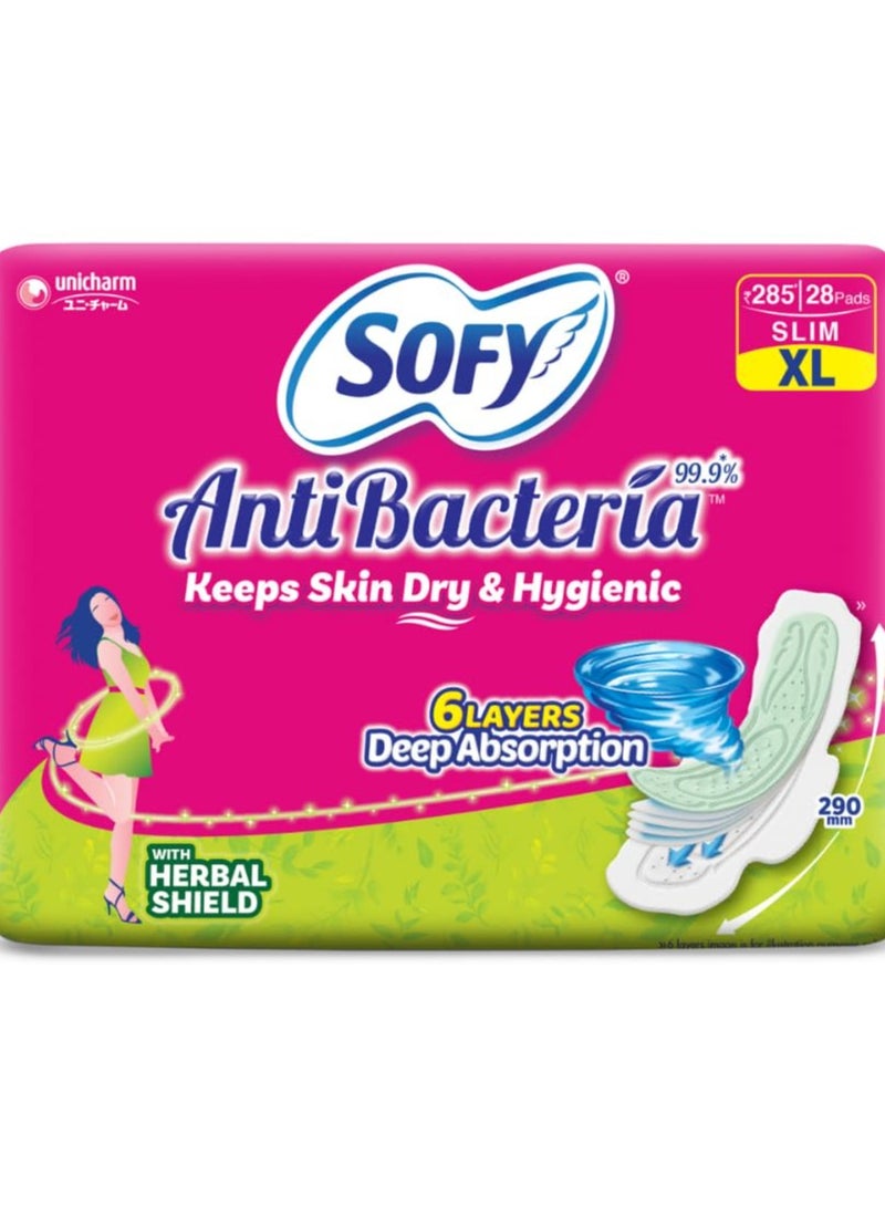 Sofy Sofy Anti-Bacteria Sanitary Pads (XL Size - 290 mm) 28 Pads - 6 layer deep absorption & Herbal Shield for Bacterial Protection, Soft on skin with comfy dry top sheet (Pack of 1) - Image 1