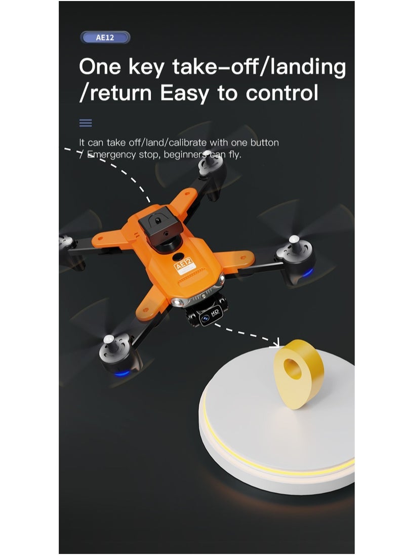 AS SEEN ON TV - AE12 Pro Max Aerial Drone, 6K HD Lightweight Camera Drone With Obstacle Avoidance, Dual Camera RC Foldable Quadcopter, Durable Intelligent Photography Drone For Beginners, (1pc, Orange) - Image 1