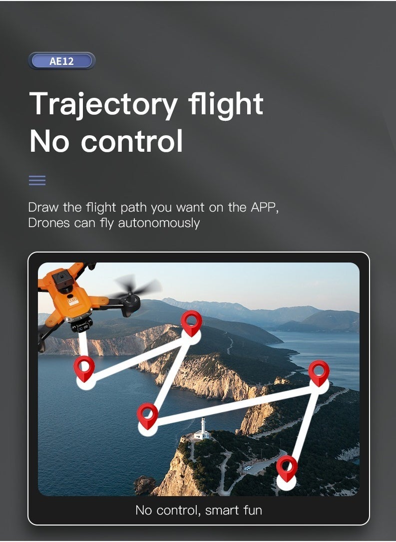 AS SEEN ON TV - AE12 Pro Max Aerial Drone, 6K HD Lightweight Camera Drone With Obstacle Avoidance, Dual Camera RC Foldable Quadcopter, Durable Intelligent Photography Drone For Beginners, (1pc, Orange) - Image 1