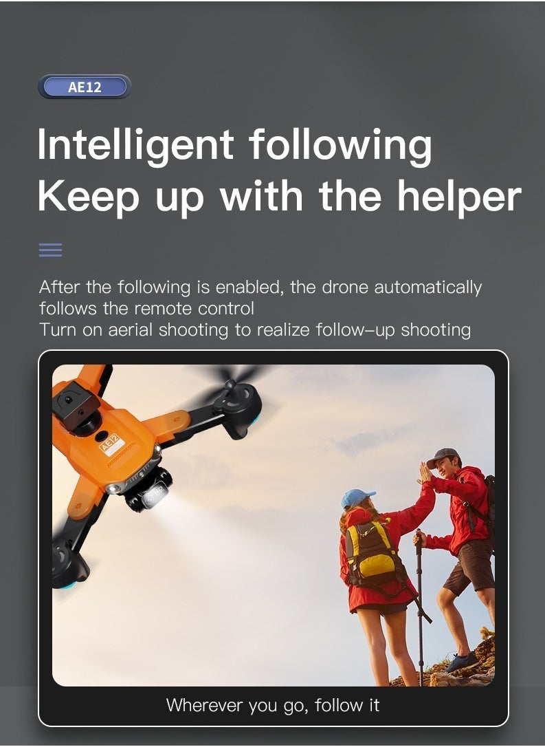 AS SEEN ON TV - AE12 Pro Max Aerial Drone, 6K HD Lightweight Camera Drone With Obstacle Avoidance, Dual Camera RC Foldable Quadcopter, Durable Intelligent Photography Drone For Beginners, (1pc, Orange) - Image 1