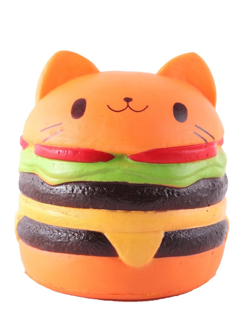 Squishies Cat Hamburger Slow Rising Squeeze Toy Slow Rising Anti-Stress Squishies Toy for Children Adults (Orange 11.4 x 11.4 x 8.8 cm) - Image 1