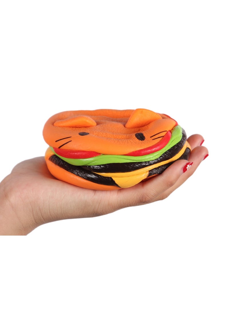 Squishies Cat Hamburger Slow Rising Squeeze Toy Slow Rising Anti-Stress Squishies Toy for Children Adults (Orange 11.4 x 11.4 x 8.8 cm) - Image 3