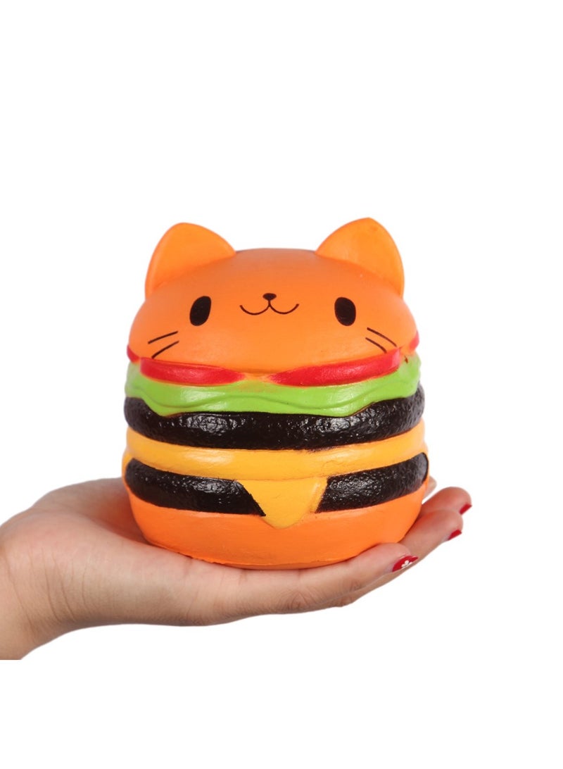 Squishies Cat Hamburger Slow Rising Squeeze Toy Slow Rising Anti-Stress Squishies Toy for Children Adults (Orange 11.4 x 11.4 x 8.8 cm) - Image 5