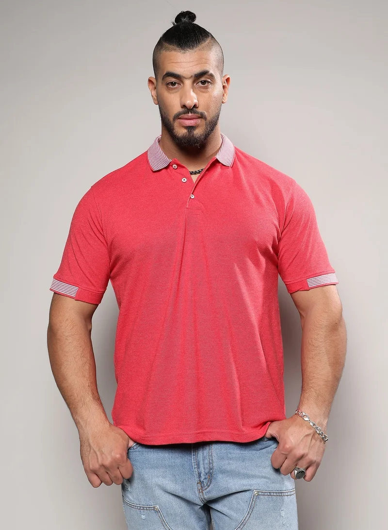Instafab Plus Men's Red Basic Polo T-Shirt For Casual Wear | Spread Collar | Short Sleeve | Half-Button Closure | Cotton T-Shirt Crafted With Comfort Fit For Everyday Wear