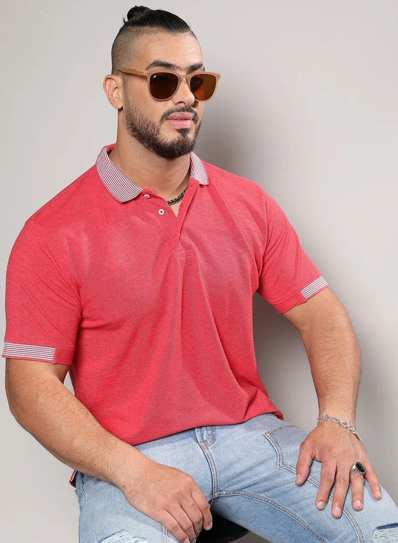 Instafab Plus Men's Red Basic Polo T-Shirt For Casual Wear | Spread Collar | Short Sleeve | Half-Button Closure | Cotton T-Shirt Crafted With Comfort Fit For Everyday Wear