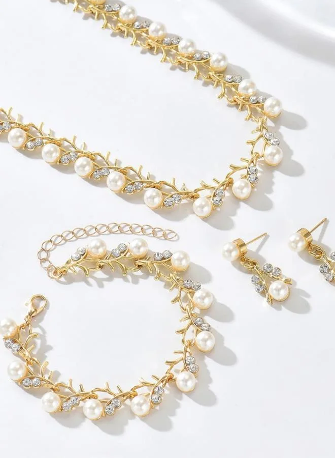 Take Two  3-Piece Embellished Faux Pearl Necklace, Bracelet and Earrings Jewelry Set for Women | Best Price UAE