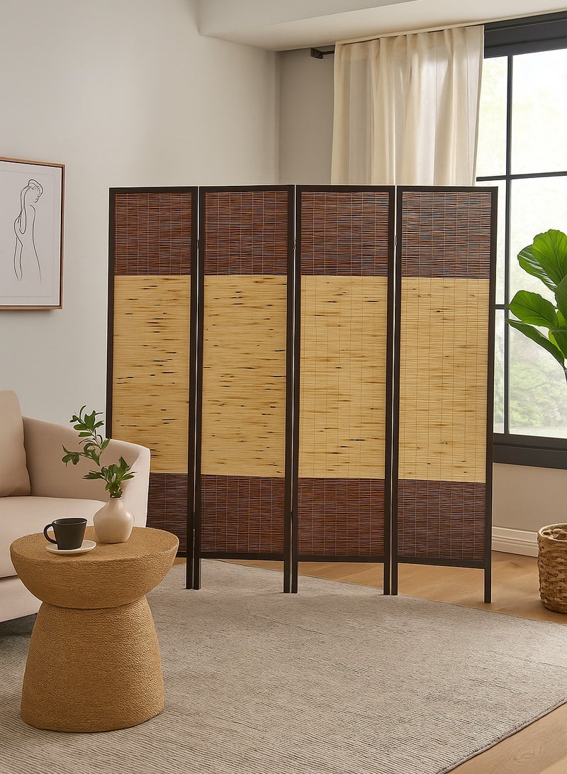 AFT Stylish Design Bamboo Room Divider – Tall Folding Privacy Screen for Effective Room Separation, Portable Freestanding Wall Divider with Elegant Woven Bamboo Mesh, Perfect for Home and Office Use. (Dark Walnut) Arfan - Image 1