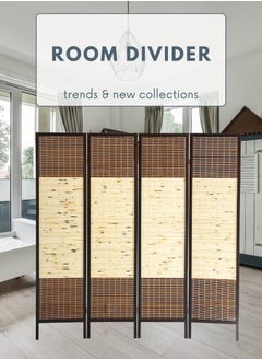 AFT Stylish Design Bamboo Room Divider – Tall Folding Privacy Screen for Effective Room Separation, Portable Freestanding Wall Divider with Elegant Woven Bamboo Mesh, Perfect for Home and Office Use. (Dark Walnut) Arfan  - Image 1