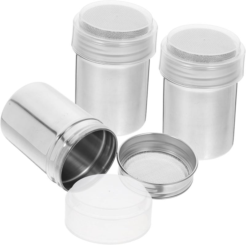 3pcs Powdered Sugar Shaker Stainless Steel Cinnamon Powder Dispenser with Fine Mesh Sifter and Dust-proof Lid for Baking and Coffee Powder Seasoning - Image 1