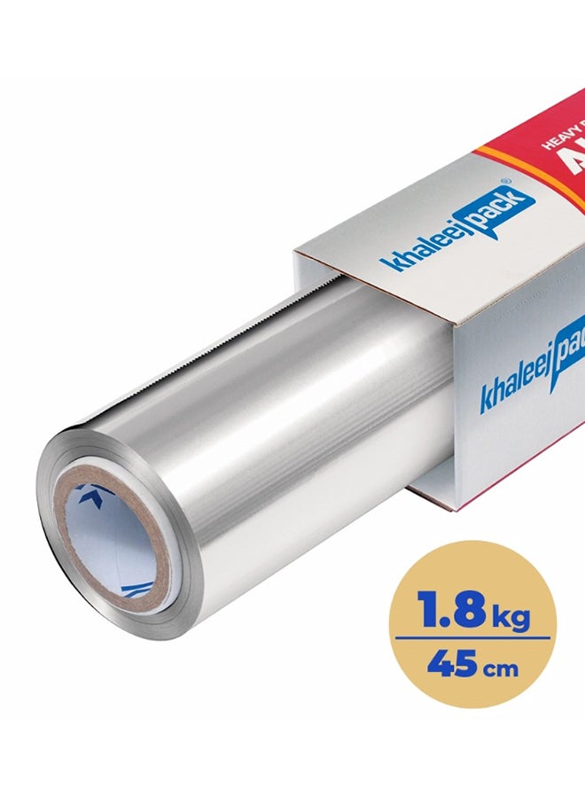 Khaleej Pack Aluminium Foil 1.8KG , 45 CM width Heavy duty bulky catering  foil roll - Image 1
