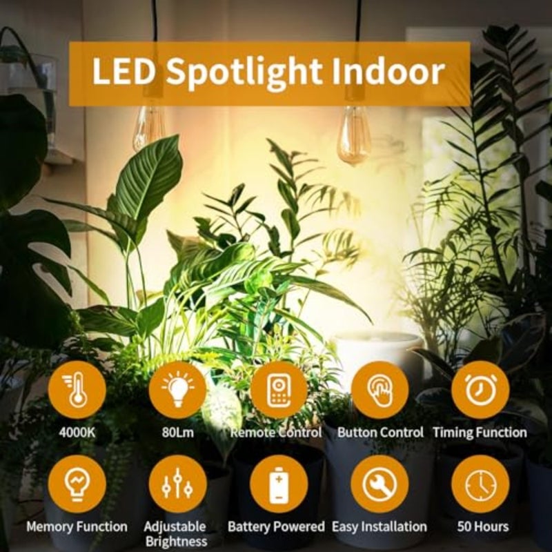 2Pcs Wireless Spotlight for Indoor, Battery Operated LED Spotlight with Dimmable Rotatable Timer Uplight Mini Accent Lights with Remote for Wall Display Plants Painting Artwork Closet Natural White - Image 2