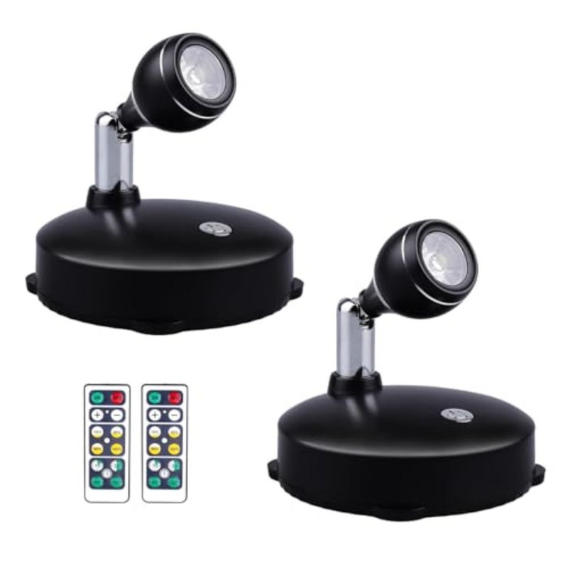 2Pcs Wireless Spotlight for Indoor, Battery Operated LED Spotlight with Dimmable Rotatable Timer Uplight Mini Accent Lights with Remote for Wall Display Plants Painting Artwork Closet Natural White - Image 1