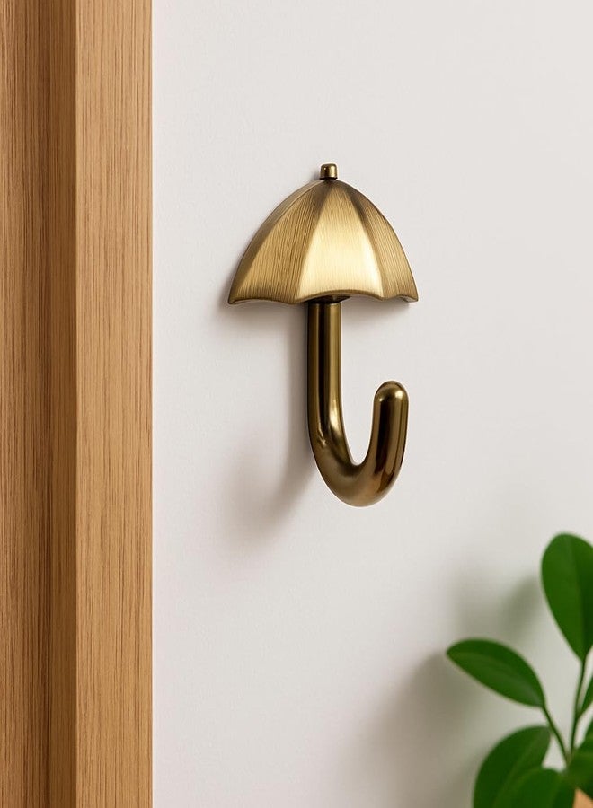 Colornest 1 Pc Metal Hooks for Wall – Heavy Duty Umbrella Design Wall Hooks for Hanging | Towel, Clothes Hanger for Bathroom, Kitchen & Entryway | Antique Brass - Image 5