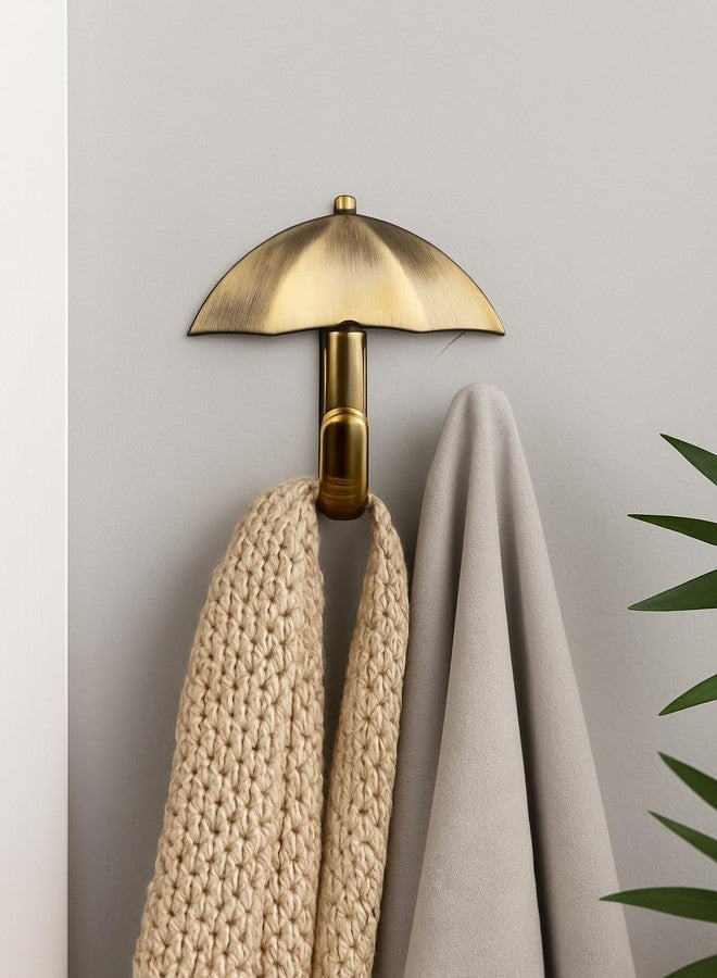 Colornest 1 Pc Metal Hooks for Wall – Heavy Duty Umbrella Design Wall Hooks for Hanging | Towel, Clothes Hanger for Bathroom, Kitchen & Entryway | Antique Brass - Image 2