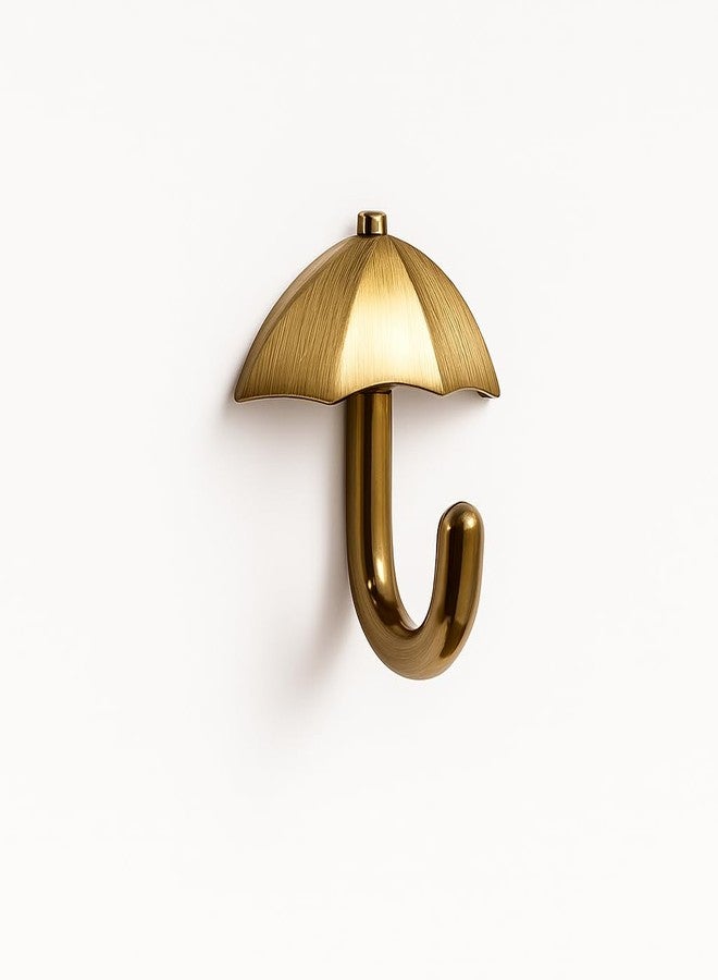 Colornest 1 Pc Metal Hooks for Wall – Heavy Duty Umbrella Design Wall Hooks for Hanging | Towel, Clothes Hanger for Bathroom, Kitchen & Entryway | Antique Brass - Image 1